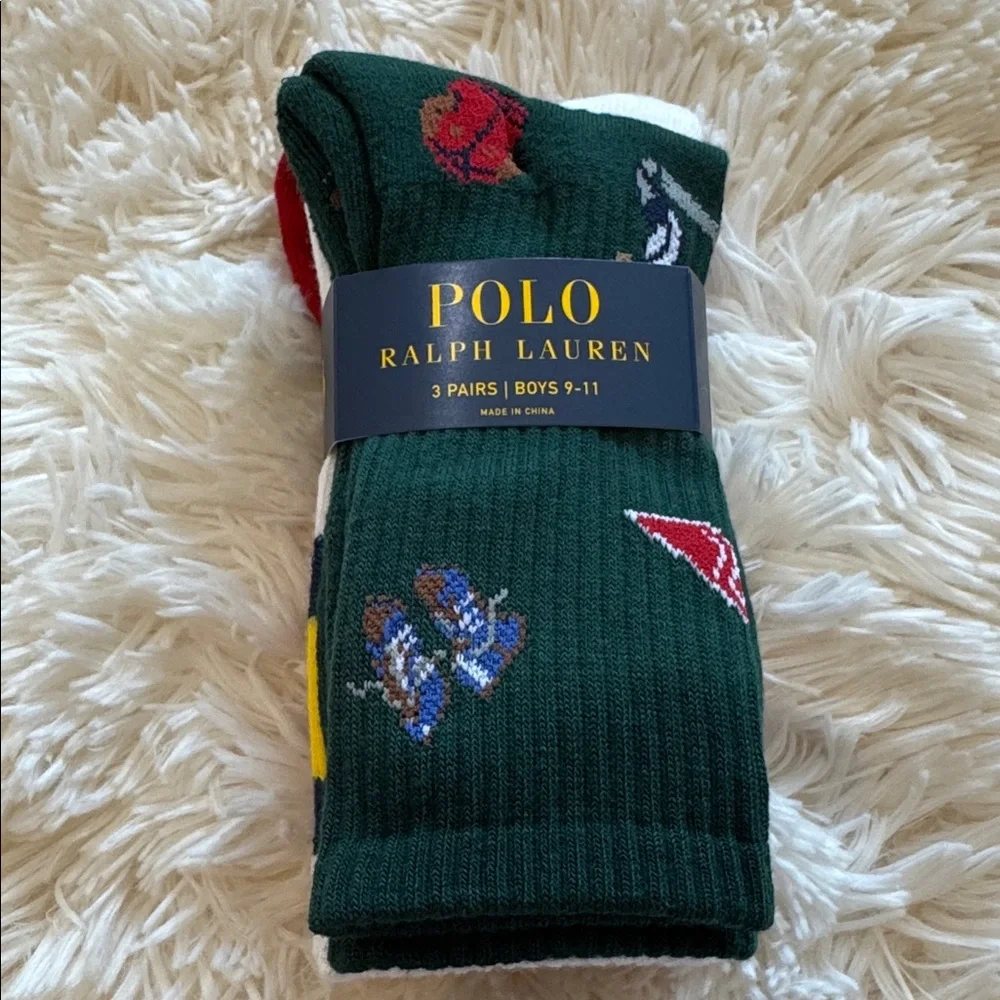 Polo by Ralph Lauren Football Polo Bear Crew Sock 3-Pack